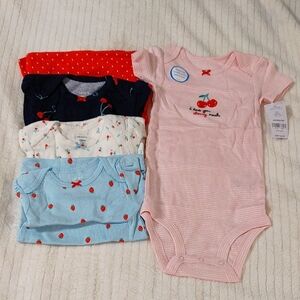 Cherry And Strawberry Print Kids 5 Pieces Set - Pink, Blue, Navy, White